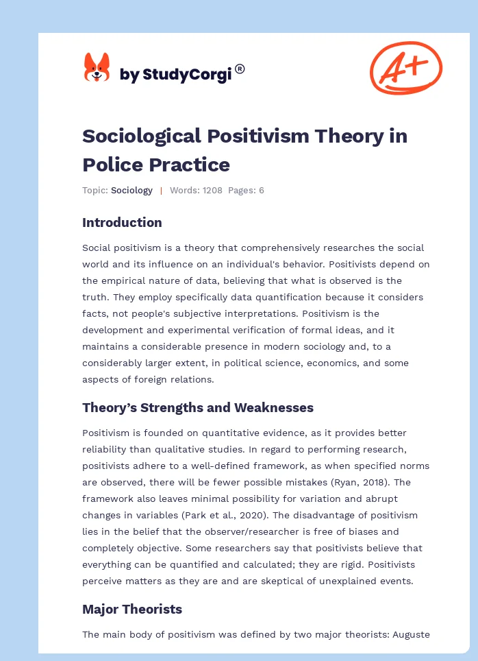 Sociological Positivism Theory in Police Practice. Page 1