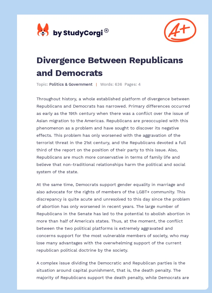 Divergence Between Republicans and Democrats. Page 1