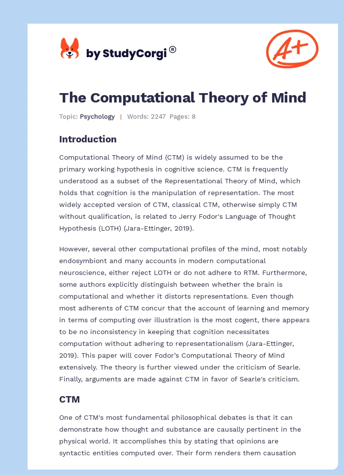 The Computational Theory of Mind. Page 1