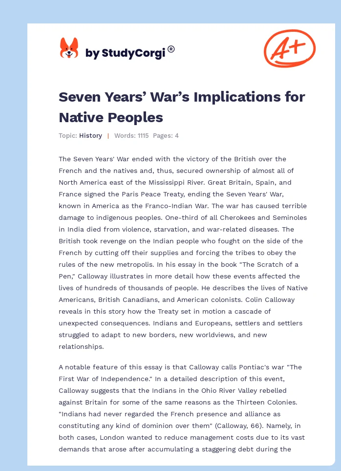 Seven Years’ War’s Implications for Native Peoples. Page 1