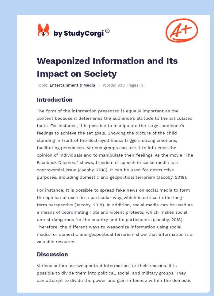 Weaponized Information and Its Impact on Society. Page 1