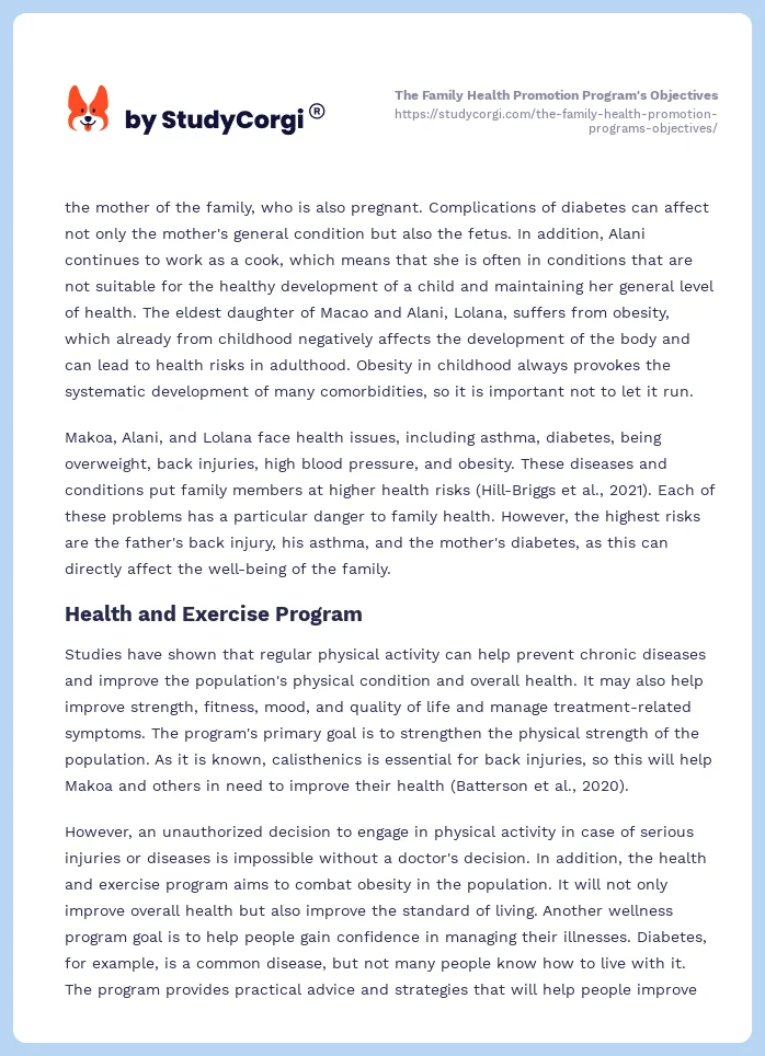 The Family Health Promotion Program's Objectives. Page 2