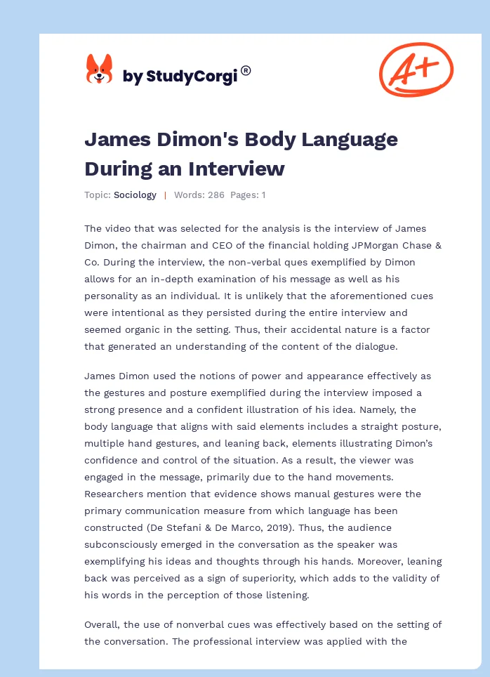 James Dimon's Body Language During an Interview. Page 1