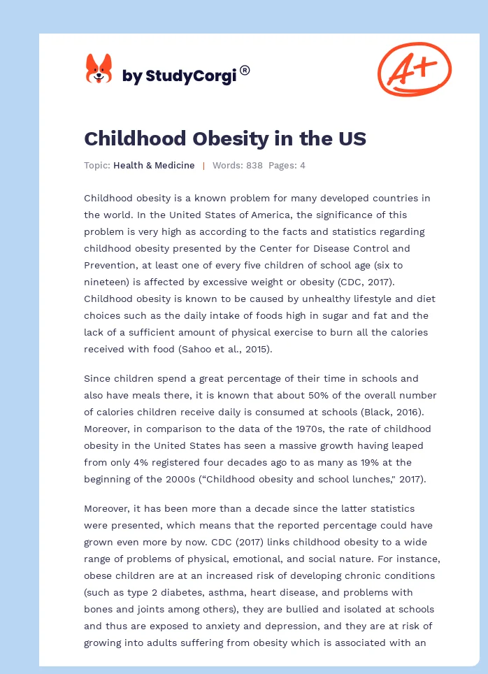 Childhood Obesity in the US. Page 1