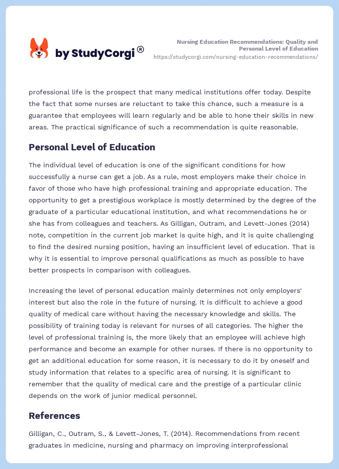 Nursing Education Recommendations: Quality and Personal Level of Education. Page 2