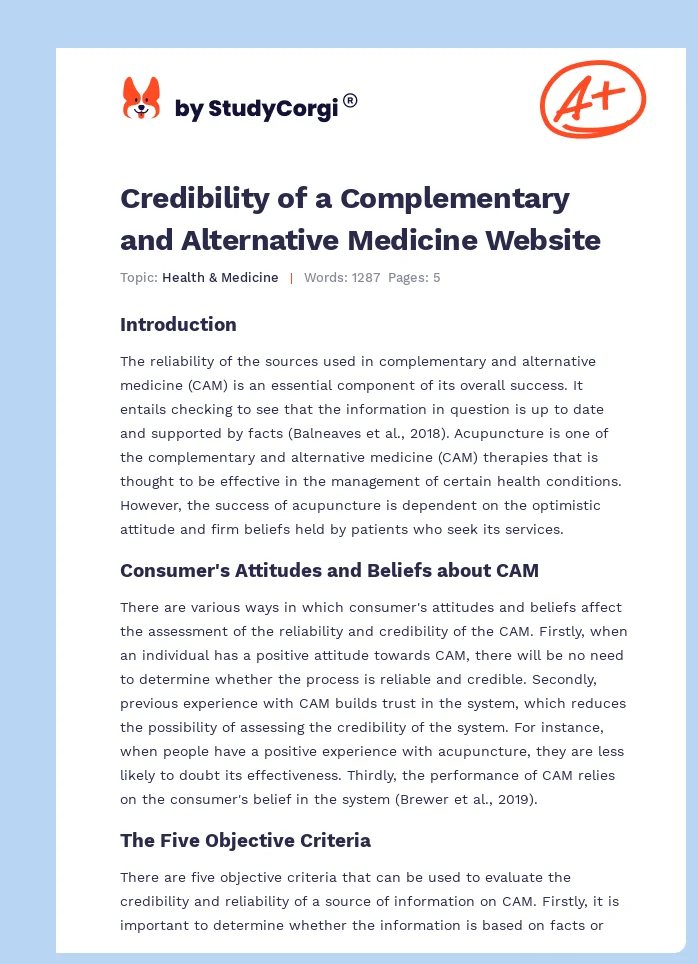 Credibility of a Complementary and Alternative Medicine Website. Page 1