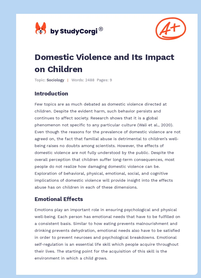 Domestic Violence and Its Impact on Children. Page 1