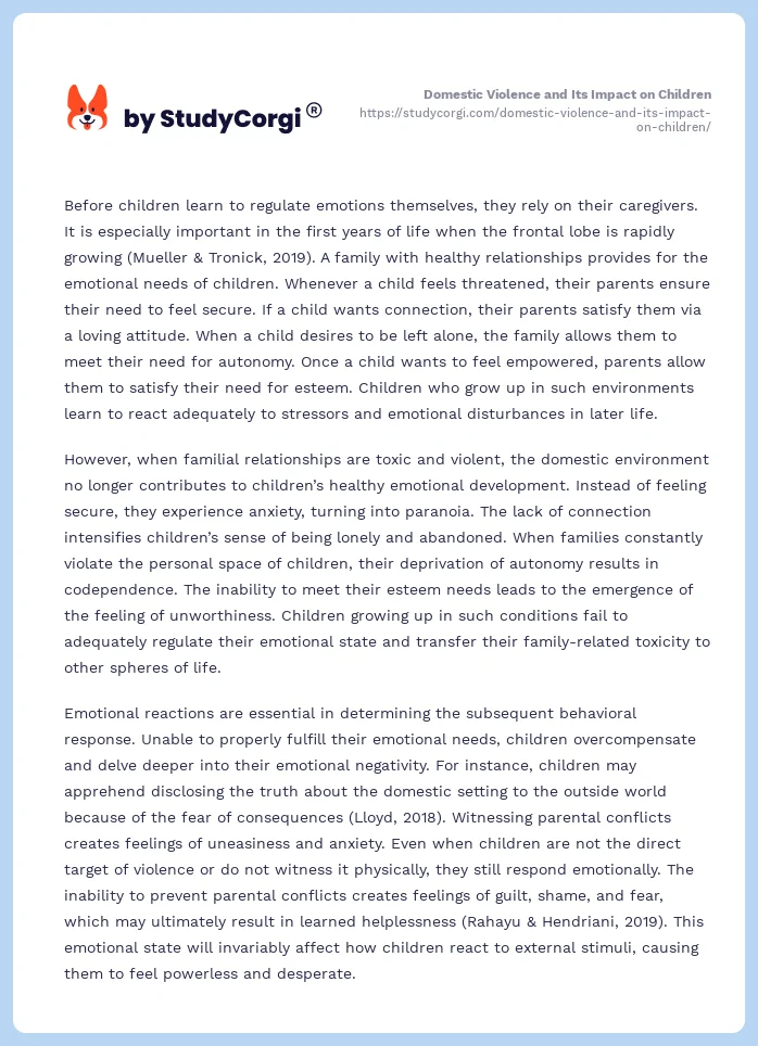 Domestic Violence and Its Impact on Children. Page 2