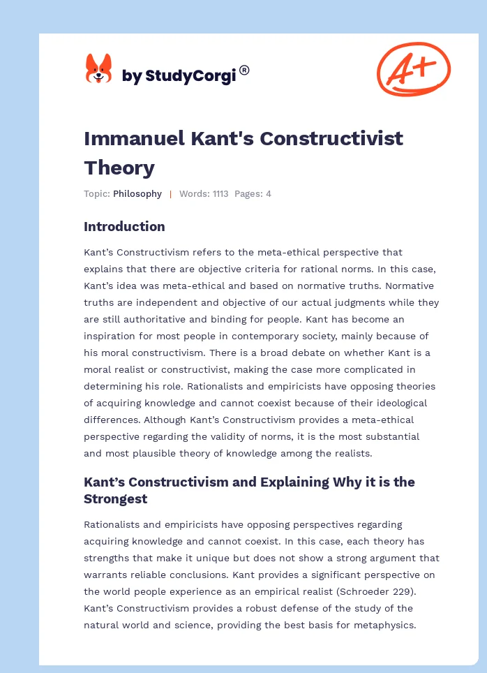 Immanuel Kant's Constructivist Theory. Page 1