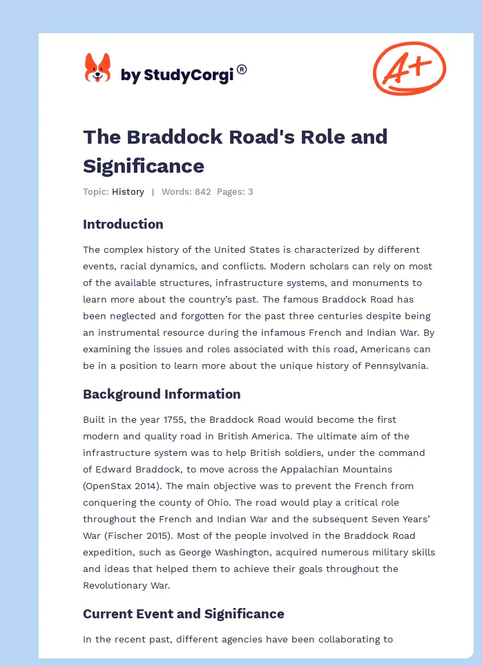 The Braddock Road's Role and Significance. Page 1