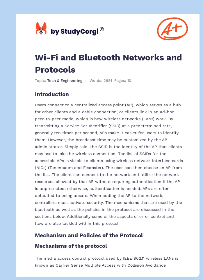 Wi-Fi and Bluetooth Networks and Protocols. Page 1