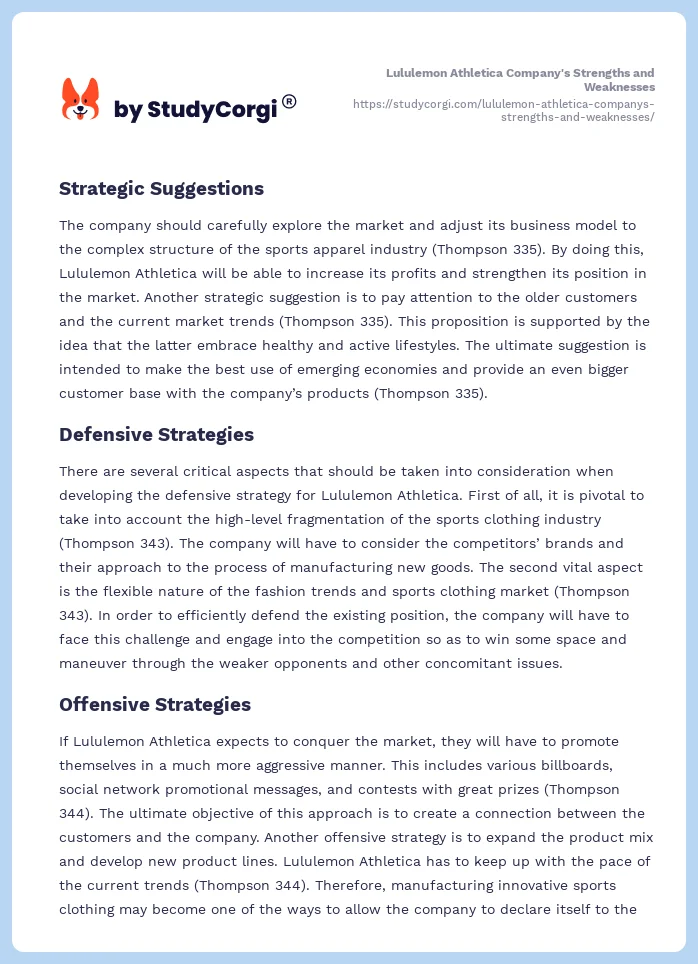 Lululemon Athletica Company's Strengths and Weaknesses. Page 2