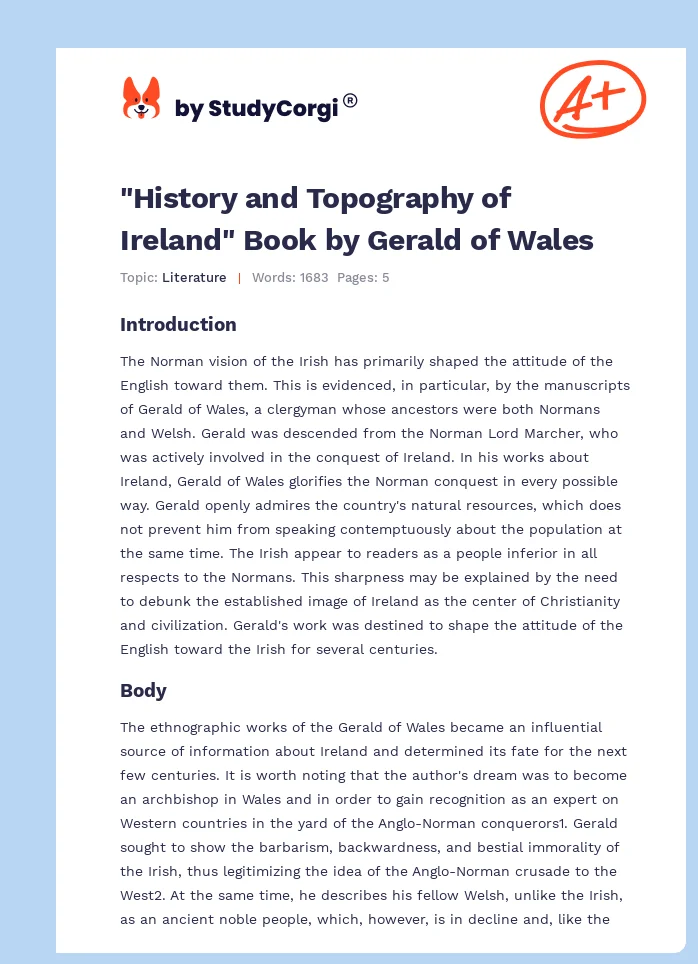 "History and Topography of Ireland" Book by Gerald of Wales. Page 1