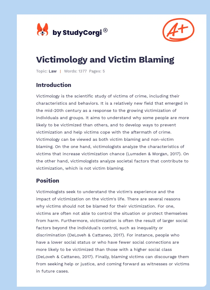 Victimology and Victim Blaming. Page 1