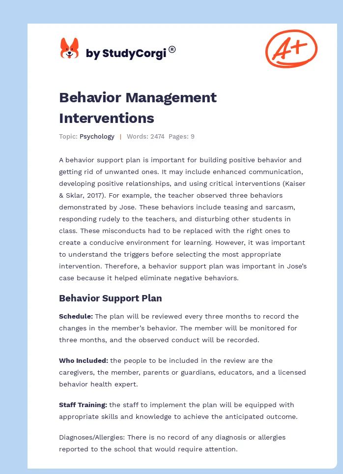 Behavior Management Interventions. Page 1