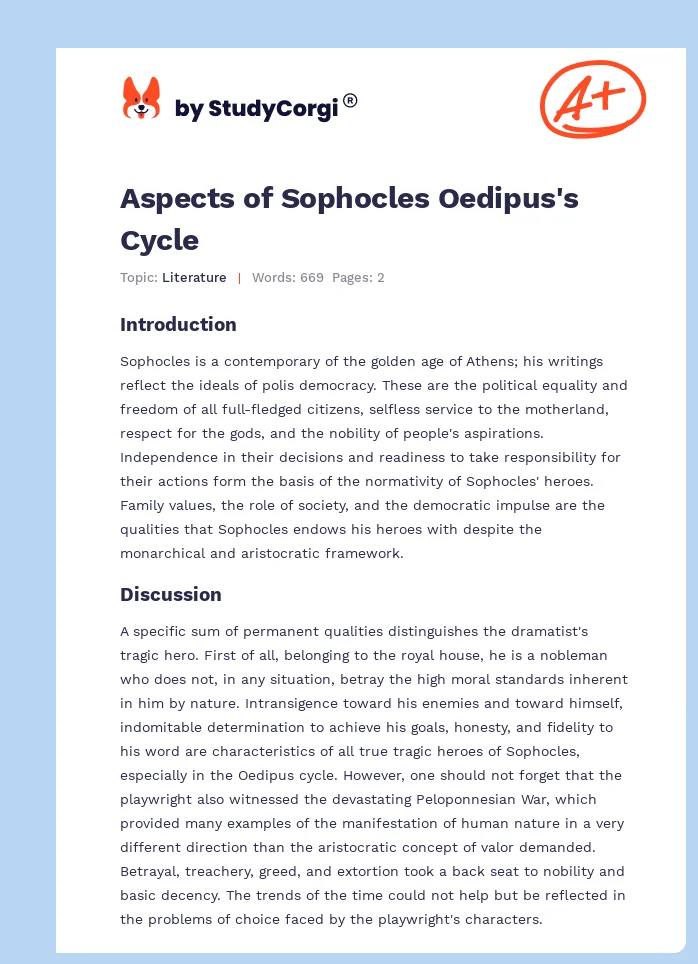 Aspects of Sophocles Oedipus's Cycle. Page 1