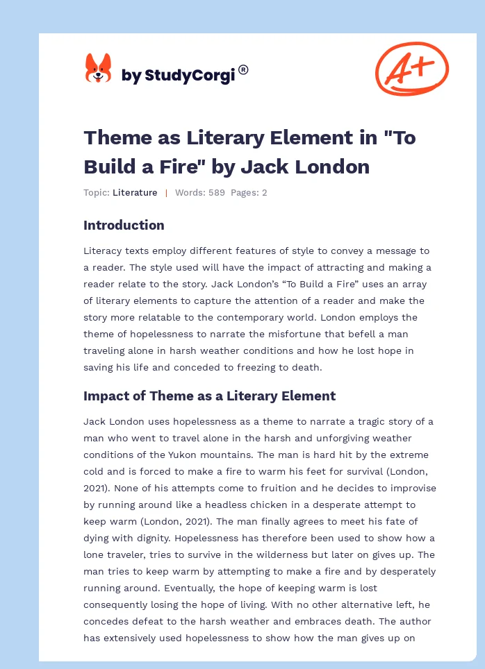 Theme as Literary Element in "To Build a Fire" by Jack London. Page 1