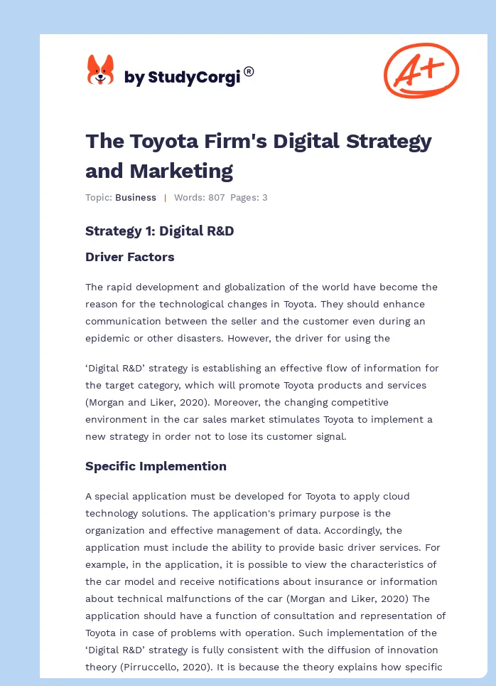 The Toyota Firm's Digital Strategy and Marketing. Page 1