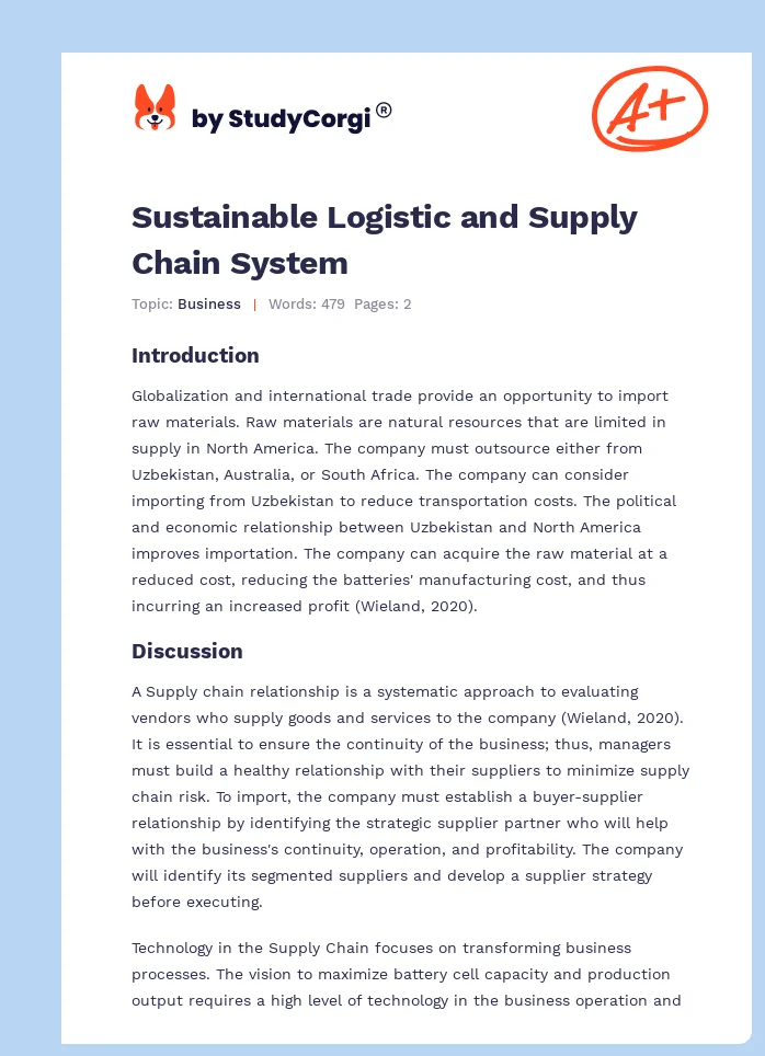 Sustainable Logistic and Supply Chain System. Page 1