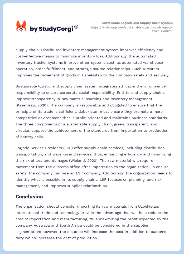 Sustainable Logistic and Supply Chain System. Page 2