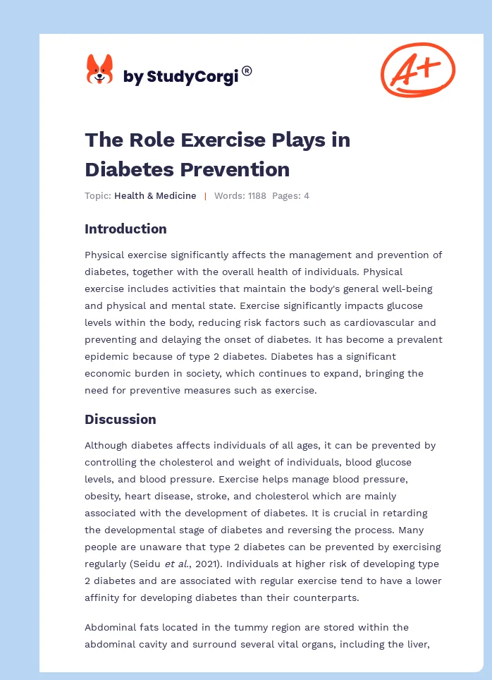 The Role Exercise Plays in Diabetes Prevention. Page 1