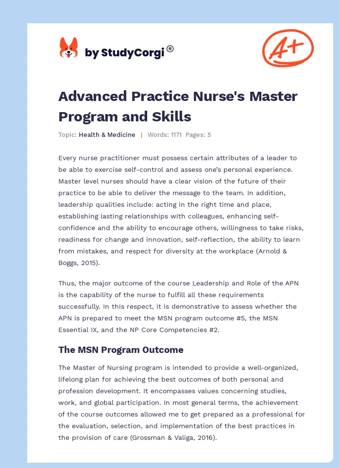 Advanced Practice Nurse's Master Program and Skills. Page 1