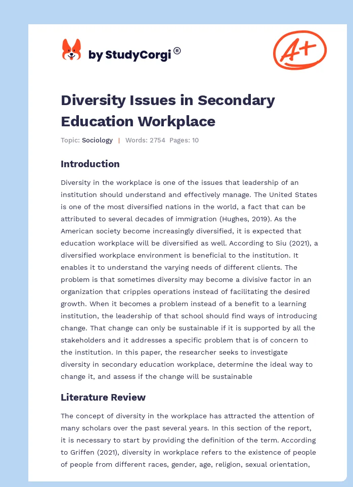 Diversity Issues in Secondary Education Workplace. Page 1