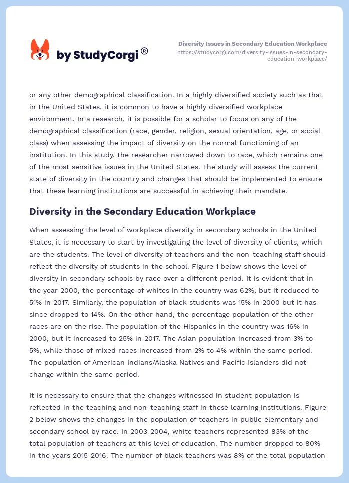 Diversity Issues in Secondary Education Workplace. Page 2