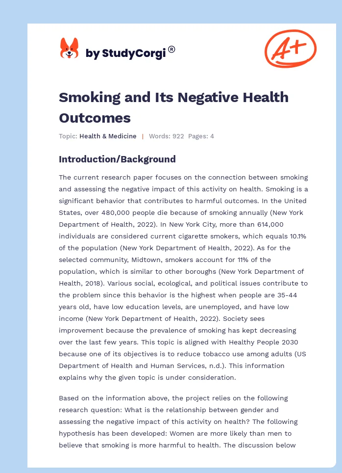 Smoking and Its Negative Health Outcomes. Page 1