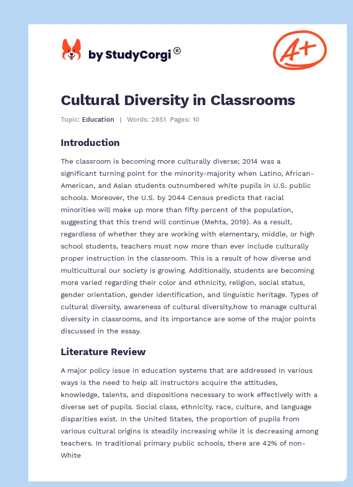 Cultural Diversity in Classrooms. Page 1