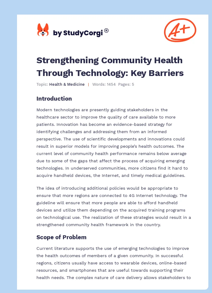 Strengthening Community Health Through Technology: Key Barriers. Page 1