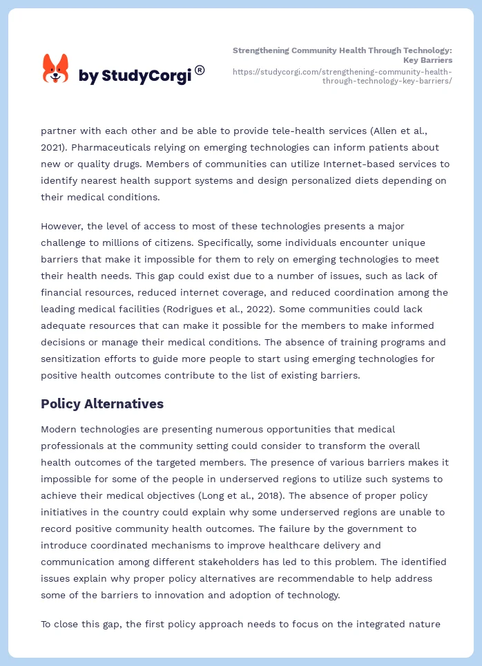 Strengthening Community Health Through Technology: Key Barriers. Page 2