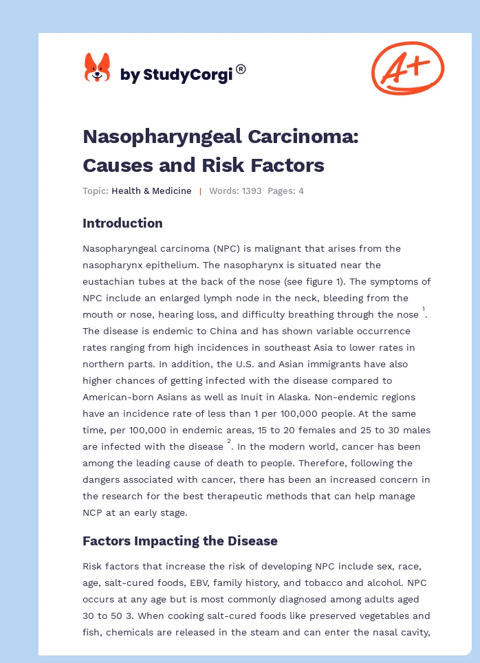 Nasopharyngeal Carcinoma: Causes and Risk Factors. Page 1