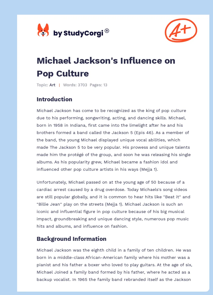 Michael Jackson's Influence on Pop Culture. Page 1