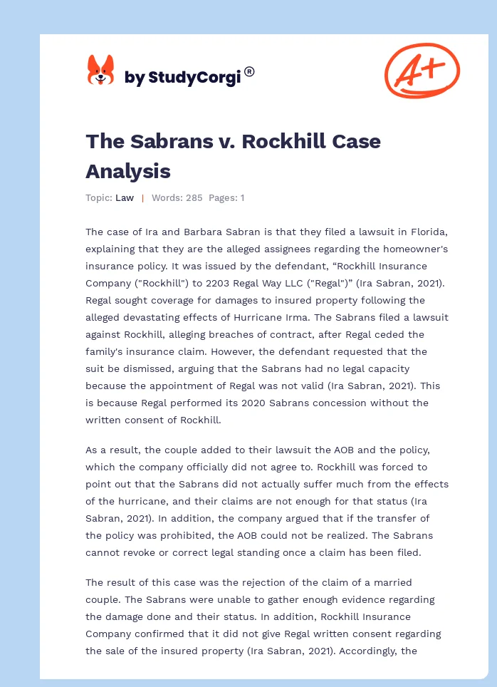 The Sabrans v. Rockhill Case Analysis. Page 1