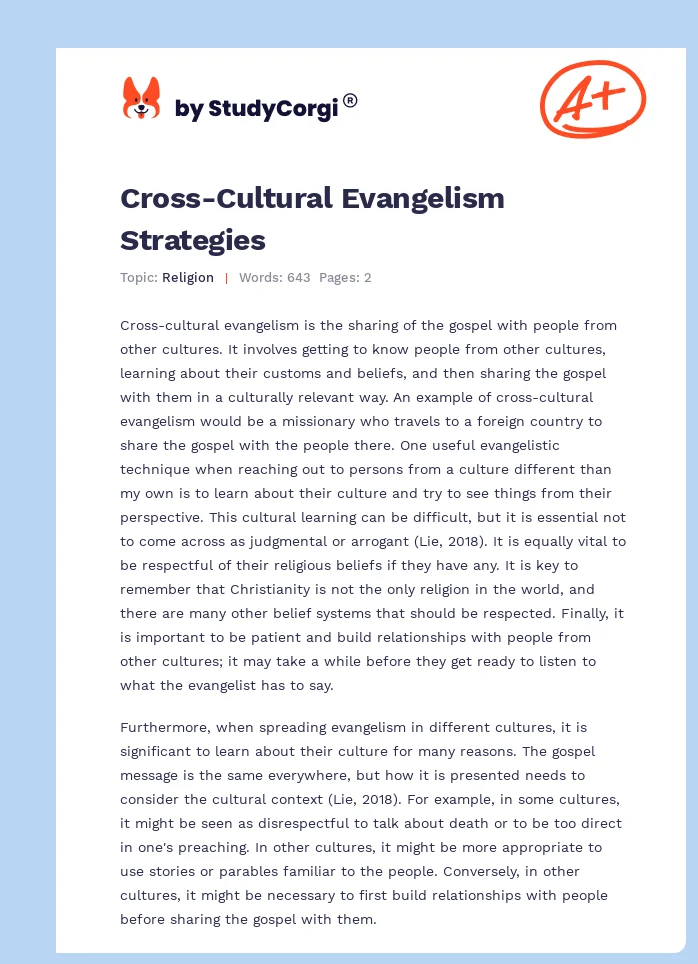 Cross-Cultural Evangelism Strategies. Page 1