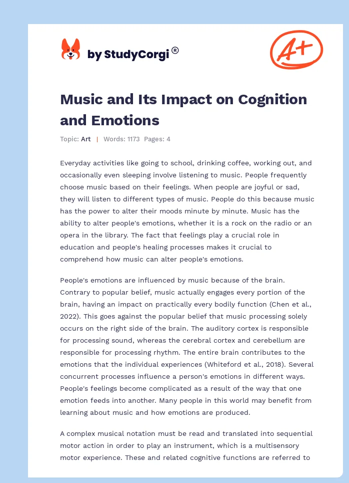 Music and Its Impact on Cognition and Emotions. Page 1
