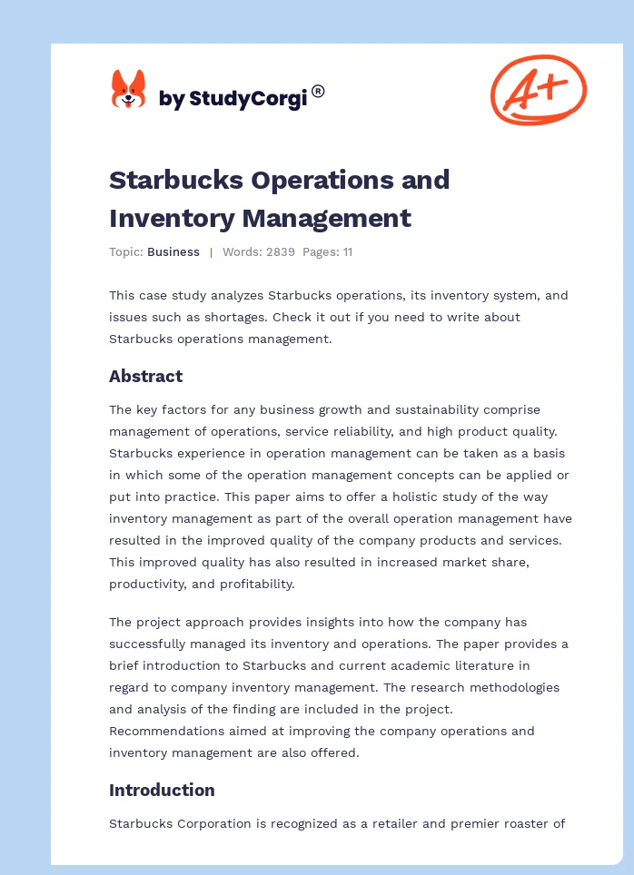 Starbucks Operations and Inventory Management. Page 1