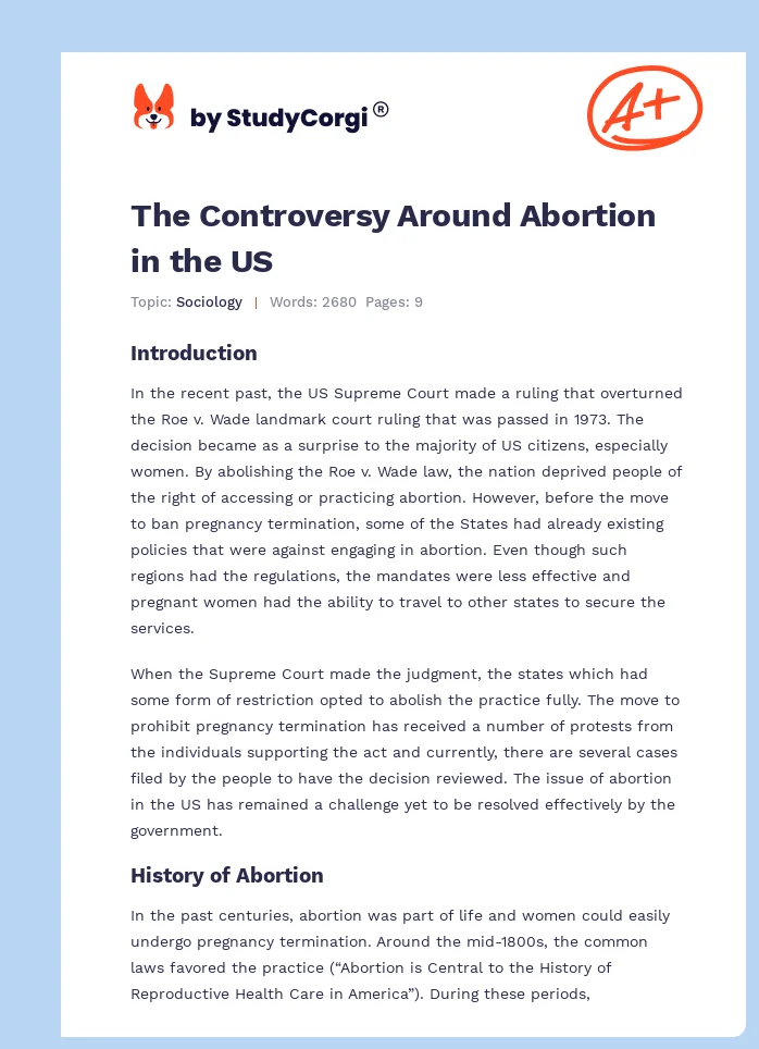 The Controversy Around Abortion in the US. Page 1