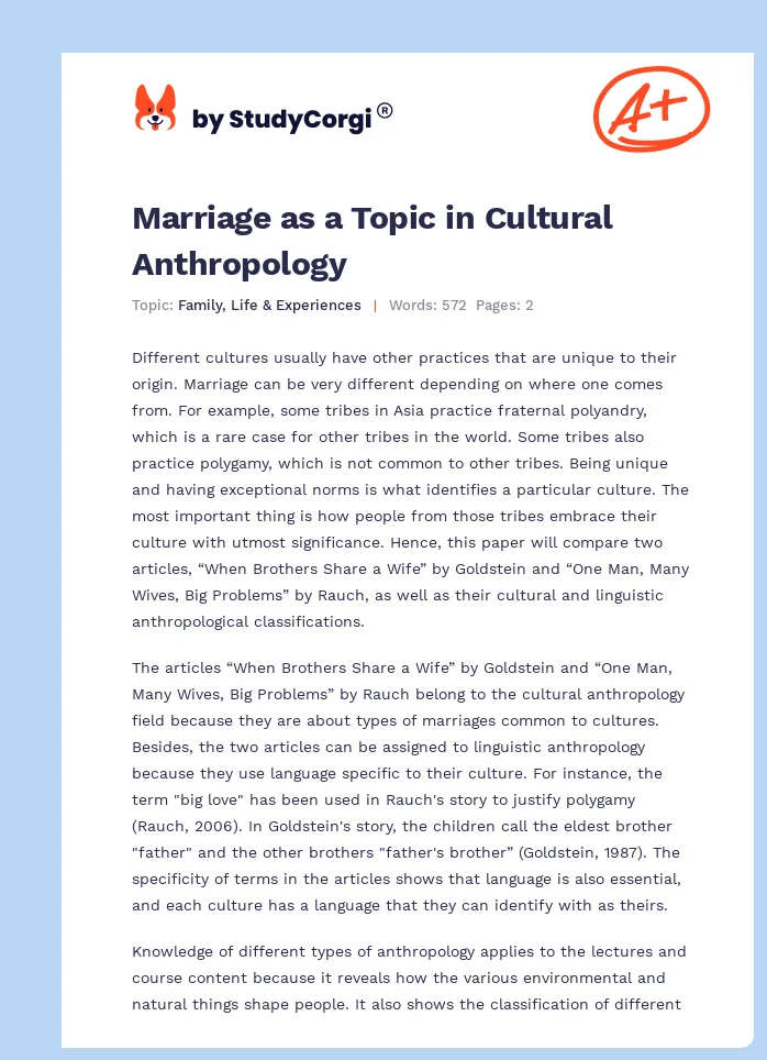 Marriage as a Topic in Cultural Anthropology. Page 1