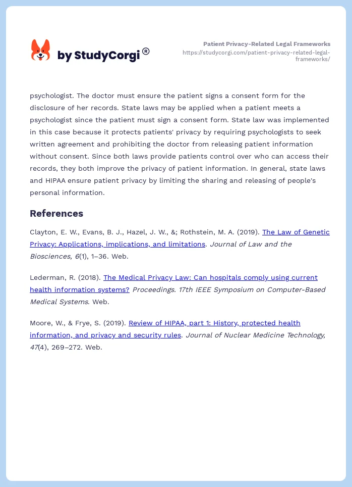 Patient Privacy-Related Legal Frameworks. Page 2