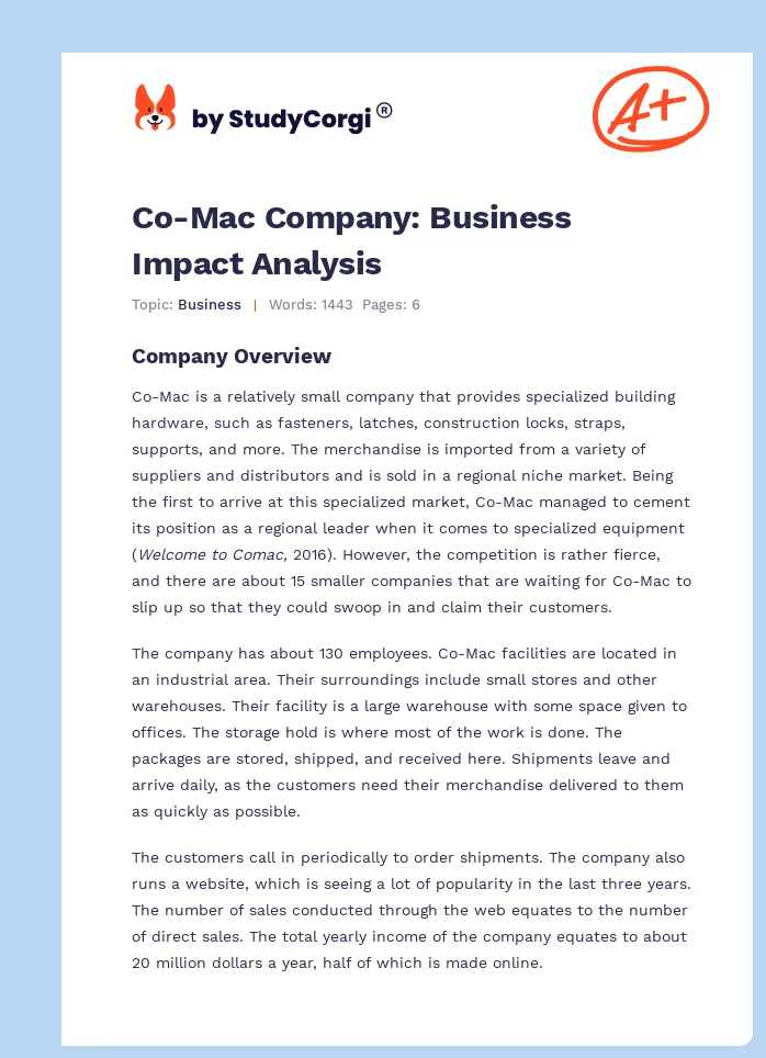 Co-Mac Company: Business Impact Analysis. Page 1