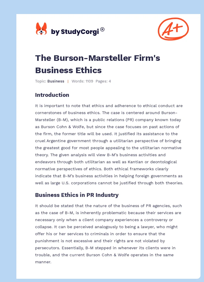 The Burson-Marsteller Firm's Business Ethics. Page 1