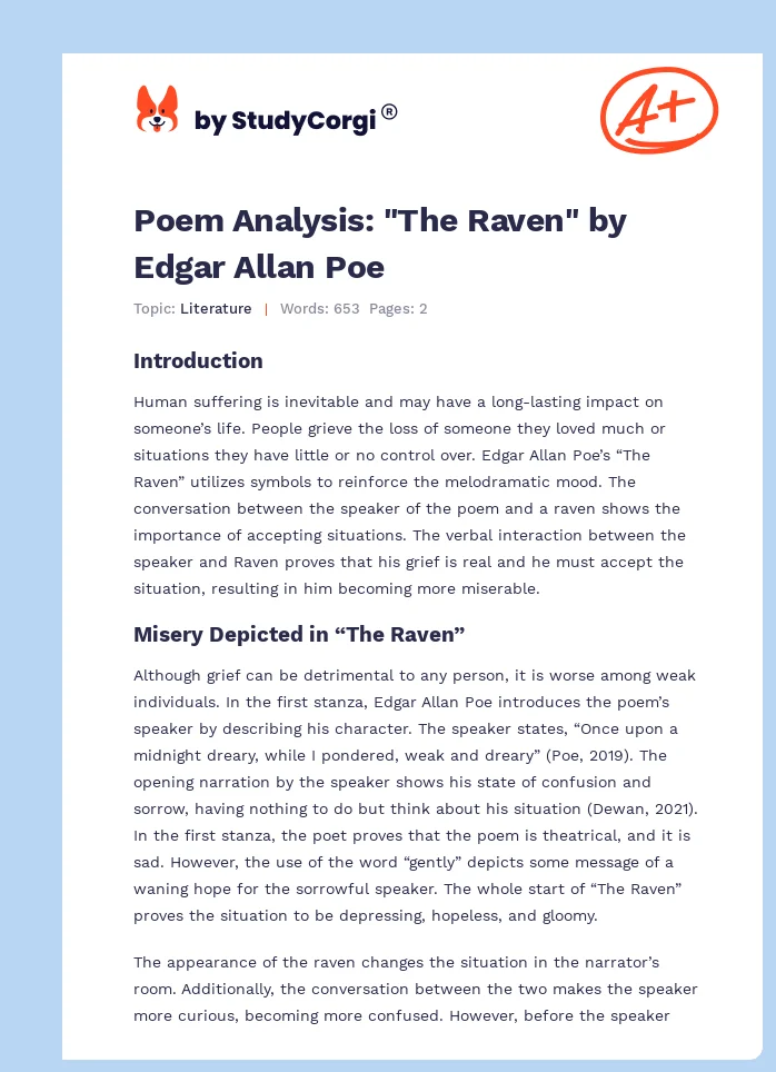 Poem Analysis: "The Raven" by Edgar Allan Poe. Page 1