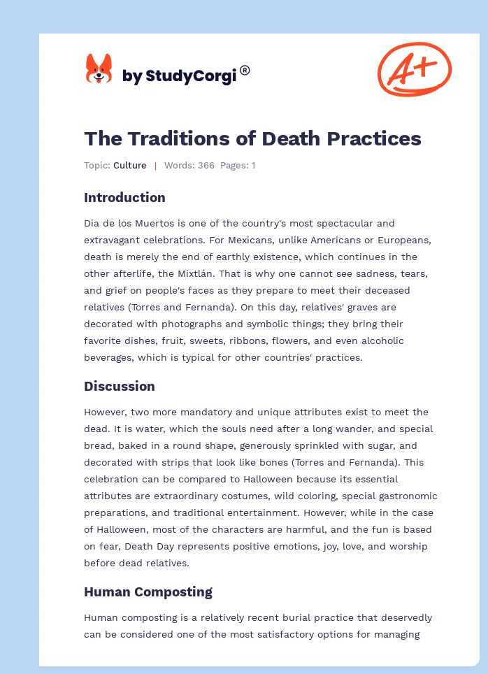 The Traditions of Death Practices. Page 1