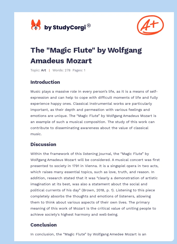 The "Magic Flute" by Wolfgang Amadeus Mozart. Page 1