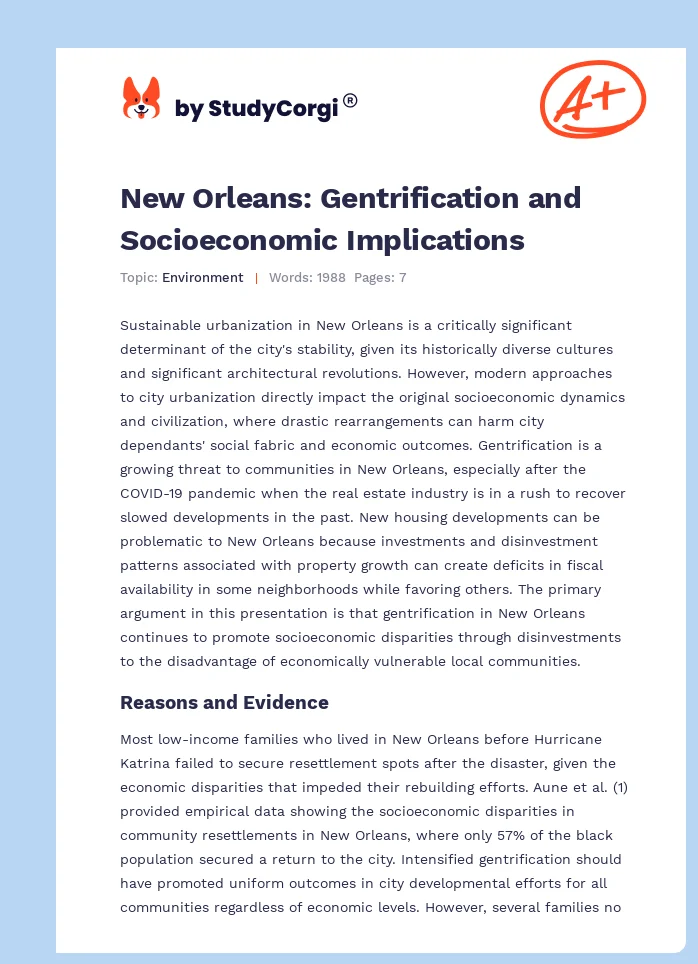 New Orleans: Gentrification and Socioeconomic Implications. Page 1