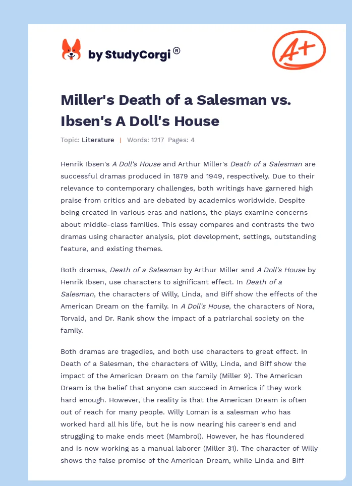 Miller's Death of a Salesman vs. Ibsen's A Doll's House. Page 1