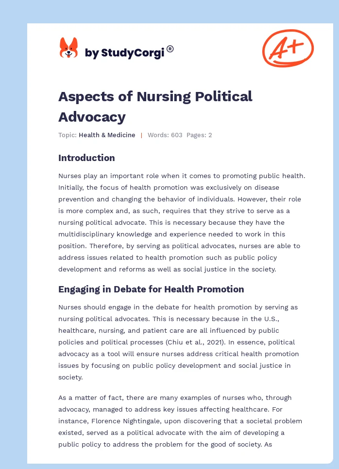 Aspects of Nursing Political Advocacy. Page 1