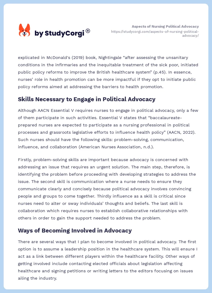 Aspects of Nursing Political Advocacy. Page 2